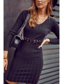 Knitted dress with a decorative waist, black 02657 - Online store - Boutique